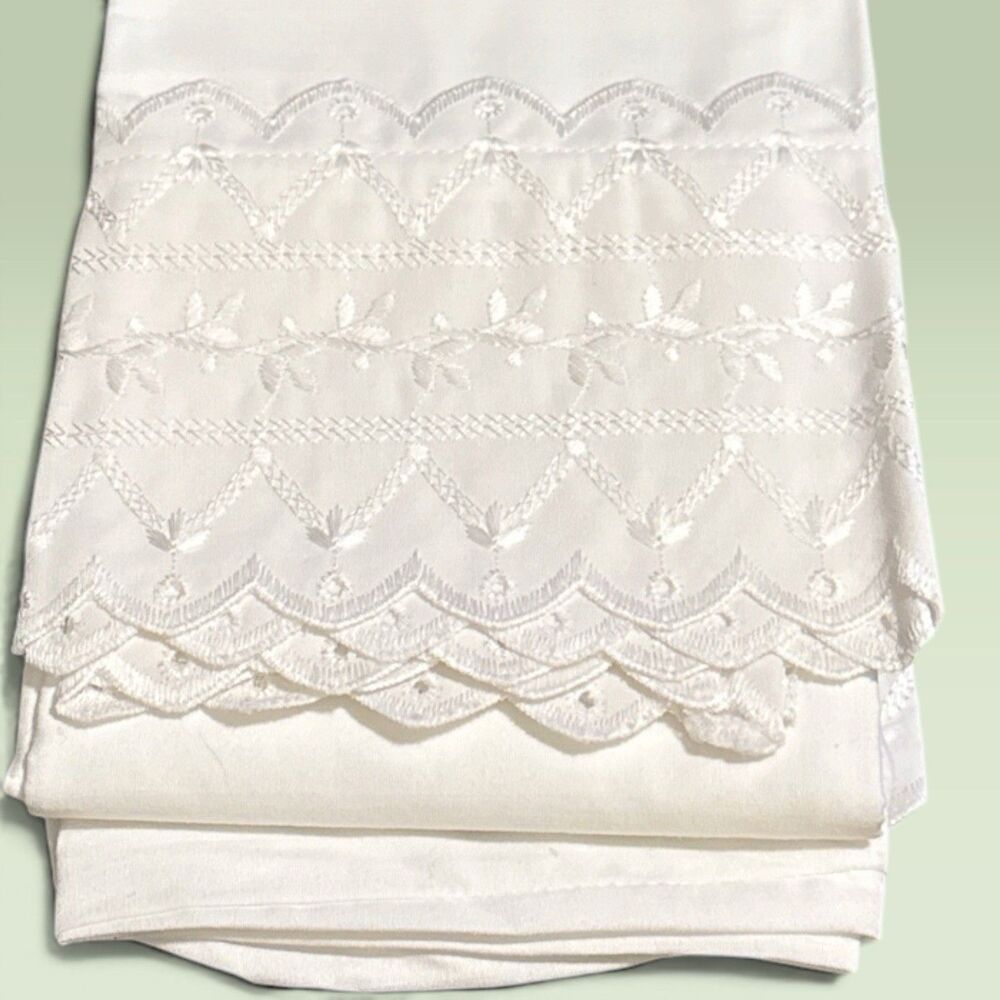 Vintage Home Collection Felicity Embroidered Hem King Pillowcases 230 TC White - Picture 3 of 5